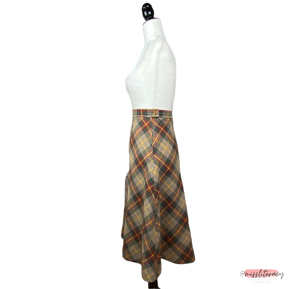 Vintage Women's Mister Leonard/Len Wasser Wool Plaid Tartan Midi Skirt [Size L] - Picture 12 of 15